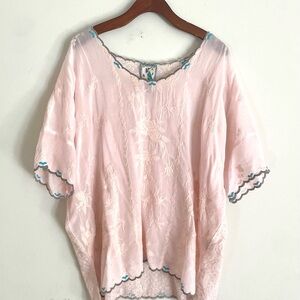 Johnny Was pale pink embroidered eyelet top size M